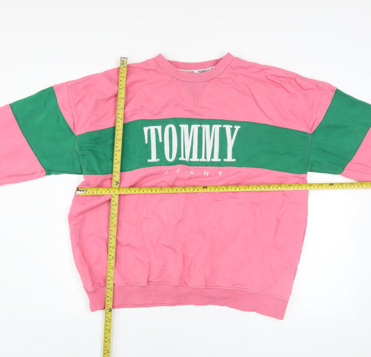 Tommy Jeans Men's Pink Green Logo Sweatshirt S Crew Neck Pullover