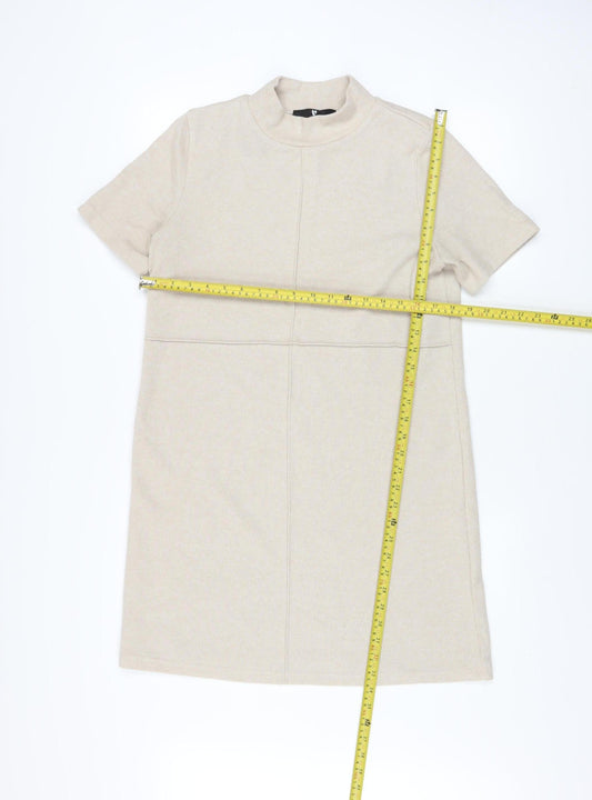 V by Very Women Beige Knee Length Shift Dress Size 12 Short Sleeve