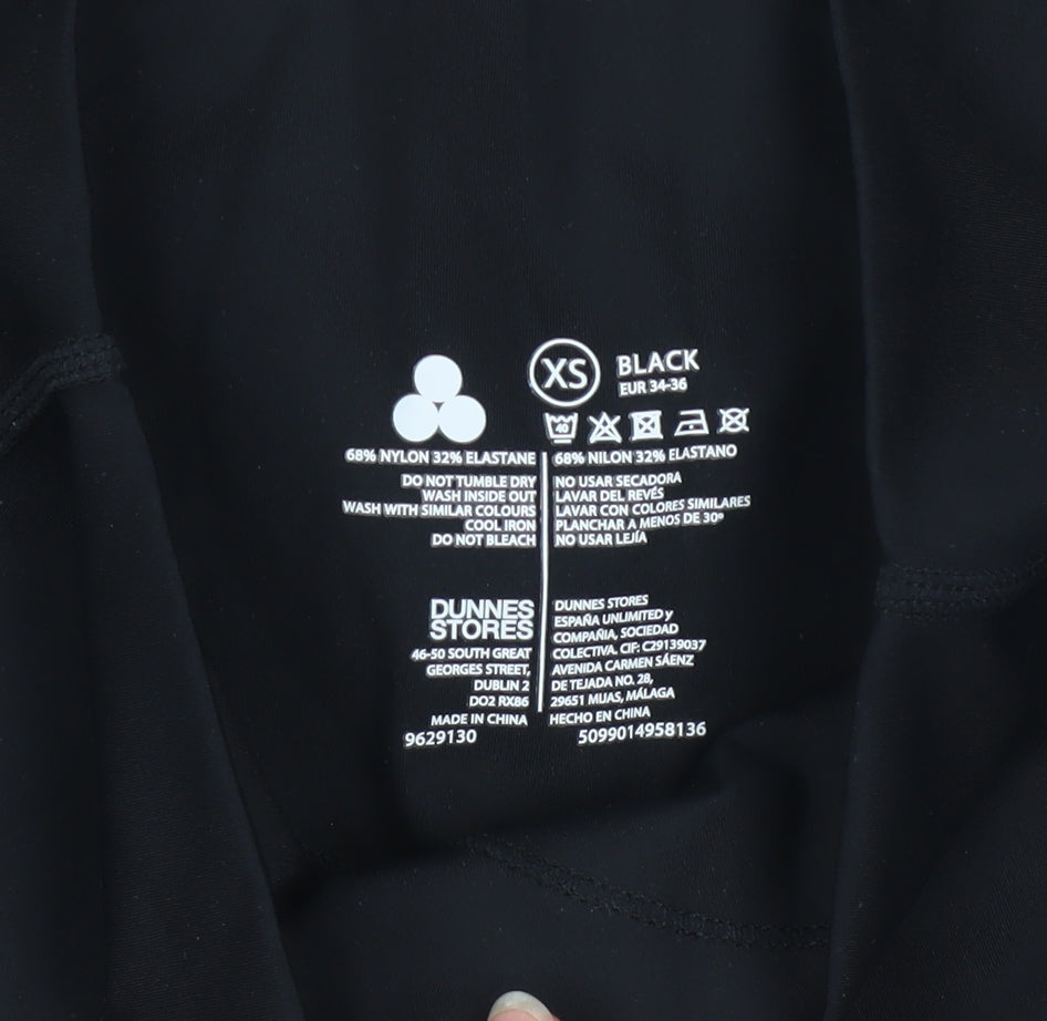 Brand and care label for Dunnes Women's Black XS Biker Style Activewear Shorts
