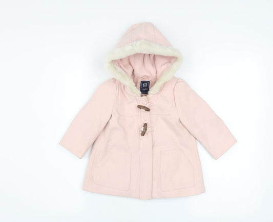 Baby Gap Girls Pink Faux Fur Hood Duffle Coat 18-24 Months Lined Winter