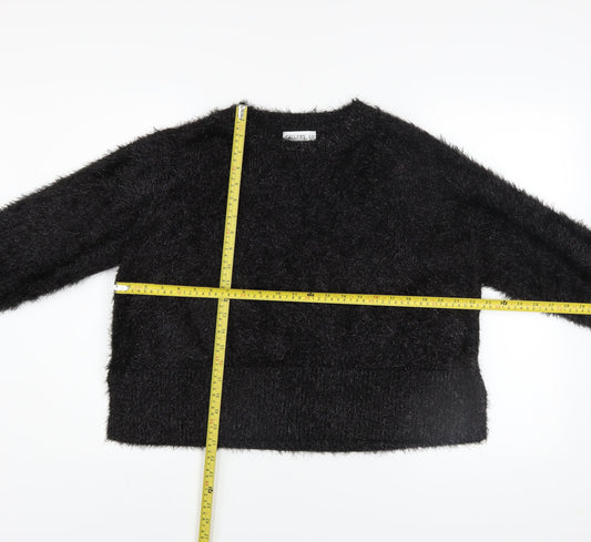Gallery Women Black Fluffy Pullover Sweater UK 18 Long Sleeve Crew Neck