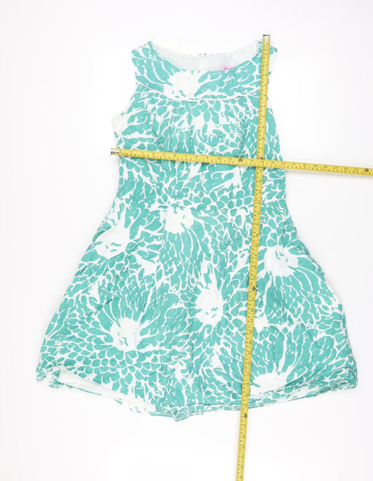 Marks and Spencer Per Una Green Floral Linen Sleeveless A-Line Dress Women’s Size 14