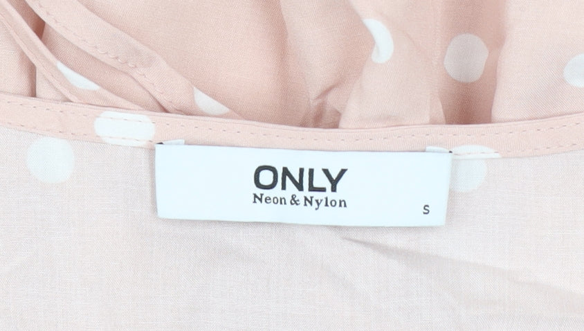Brand and care label for Only Women Pink Polka Dot Wrap Midi Dress S