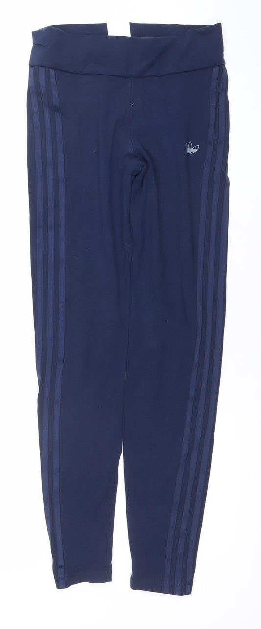 Additional front view of Adidas girls’ blue 14-15 years slim fit track pants with side stripes