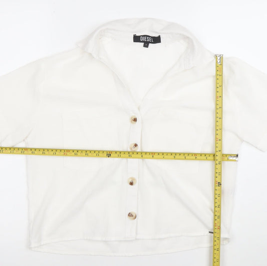 Diesel Women White Cotton Short Sleeve Button-Up Shirt S
