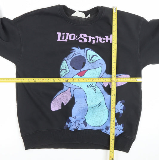 Back view of H&M girls’ black lilo & stitch graphic pullover sweatshirt 10-12 years