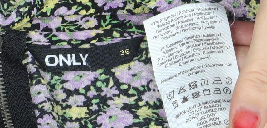 Brand and care label for Only Women’s Multicoloured Floral Zip Back Blouse, size UK 8