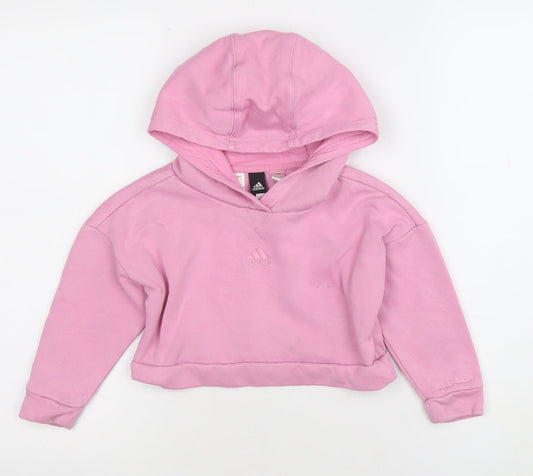 Additional front view of Adidas girls’ pink pullover hoodie 3-4 years logo fleece all seasons