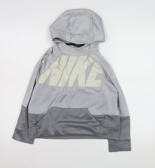 Nike Boys Grey Dri-Fit Pullover Hoodie 10-12 Years Regular Fit
