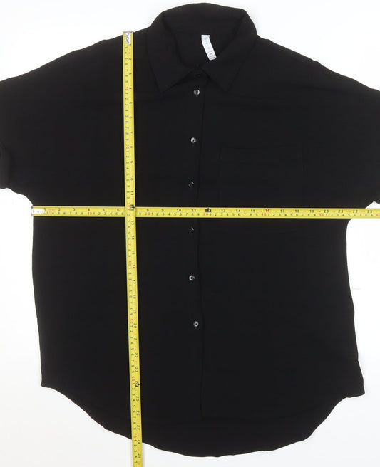 Amisu Womens Black Button-Up Short Sleeve Blouse M