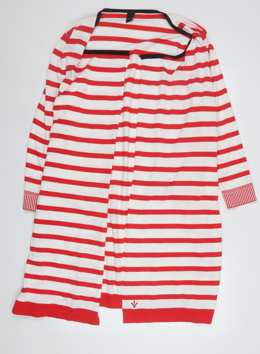 Additional front view of Adia Women Red White Striped Long Knit Coatigan, size L