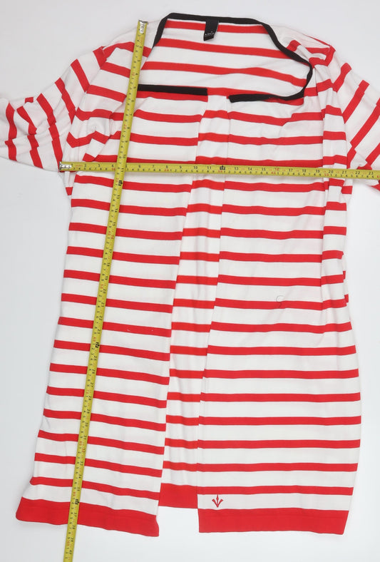 Adia Women Red White Striped Long Knit Coatigan Size L