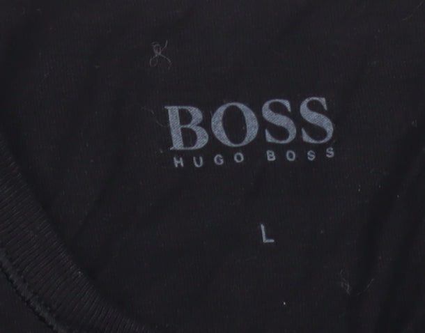 Hugo Boss Men's Black Cotton Crew Neck Short Sleeve T-Shirt L