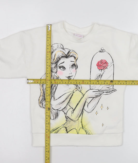 Back view of Disney Princess girls’ white sweatshirt 6-7 years pullover belle graphic
