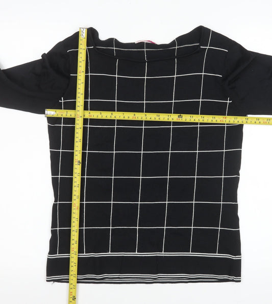 LTS Women Black Check Knit Long Sleeve Boat Neck Top Size 14