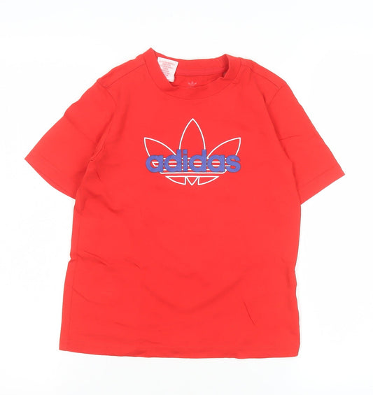 Additional front view of Adidas boys’ red logo cotton t-shirt 6-7 years casual sportswear