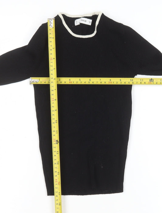 MNG Women's Black Knit Long Sleeve Crew Neck Top XS