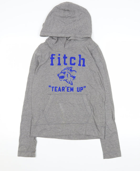 Additional front view of Abercrombie & Fitch Kids Grey Hoodie boys’ l muscle fit graphic pullover cotton