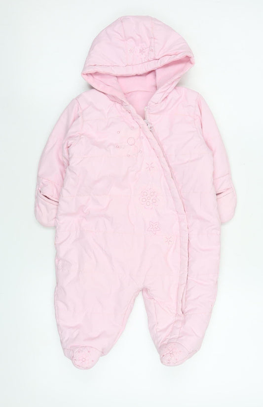 St Bernard Girls Pink Hooded Quilted Snowsuit 9-12 Months Winter Lined