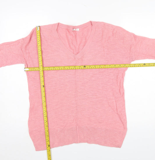 GAP Women's Pink V-Neck Cotton Jumper Size M