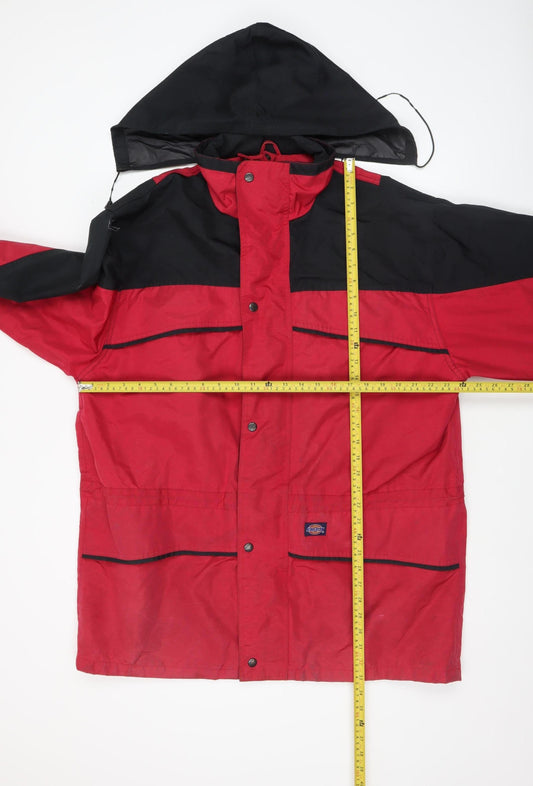 Dickies Men's Red & Black Parka Work Jacket L Hooded Waterproof Twill
