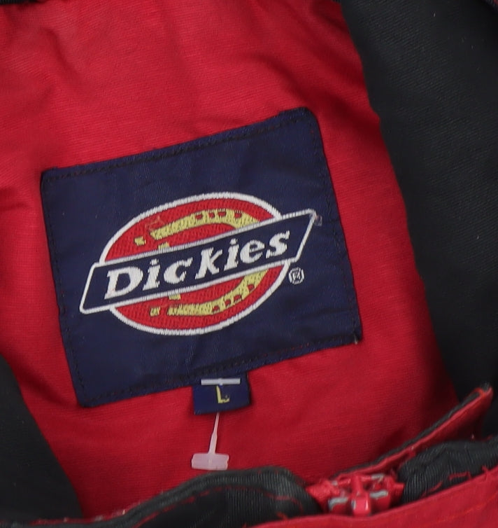 Dickies Men's Red & Black Parka Work Jacket L Hooded Waterproof Twill