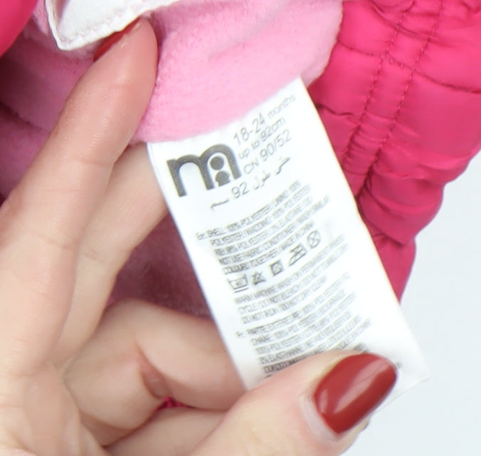 Brand and care label for mamas & papas girls’ pink hooded puffer jacket 18-24 months winter coat