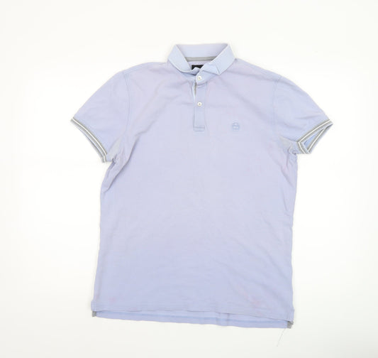 Additional front view of Massimo Dutti Men's Light Blue Casual Fit Cotton Polo Shirt M