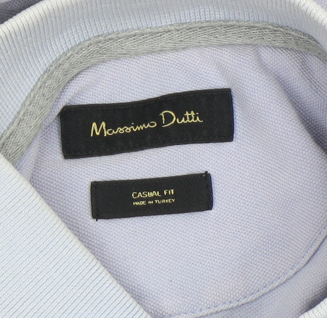 Additional view of Massimo Dutti Men's Light Blue Casual Fit Cotton Polo Shirt M