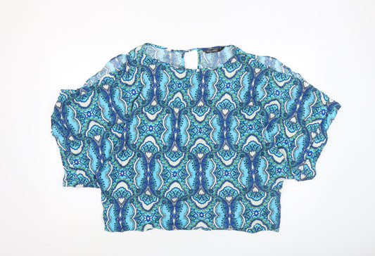 Additional front view of Dunnes Women Blue Paisley 3/4 Sleeve Viscose Tunic Blouse, size 14