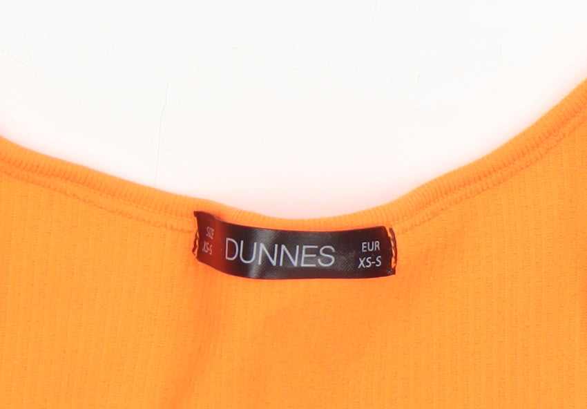 Additional view of Dunnes Women’s Orange Cropped V-Neck Ribbed Short Sleeve Top XS