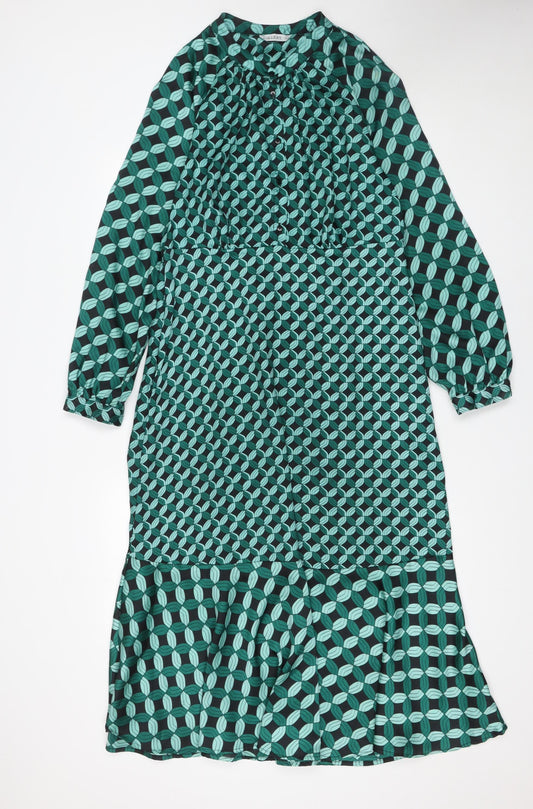 Additional front view of Gallery Women Green Geometric Midi A-Line Dress UK 12