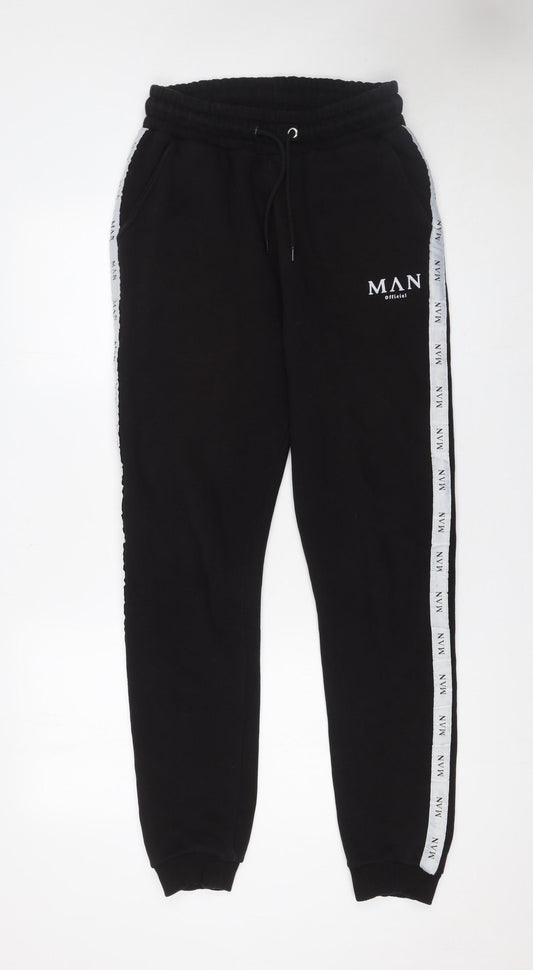 Additional front view of boohooMAN Men’s Black Joggers S Regular Fit Tapered Casual Fleece