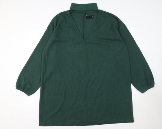 Additional front view of ASOS DESIGN women’s green, size UK 16, shift knee length v-neck dress