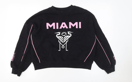 Additional front view of Marks & Spencer girls’ black miami crew neck graphic sweatshirt 11-12 years