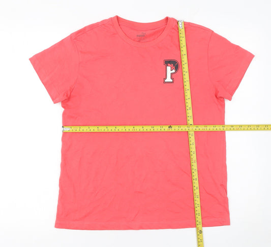 Puma Boys Pink 13-14 Years Crew Neck Cotton Logo T-Shirt
