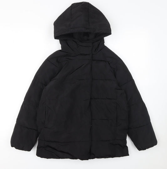Additional front view of RESERVED girls’ black hooded puffer jacket coat 9 years warm winter