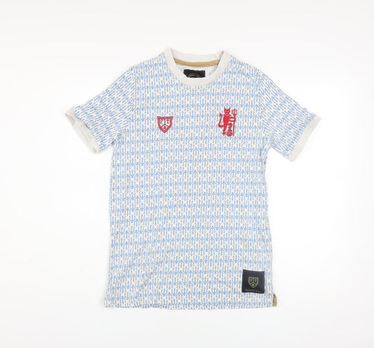 Additional front view of Football Town Men's Blue Graphic Print T-Shirt, size S, Cotton Crew Neck