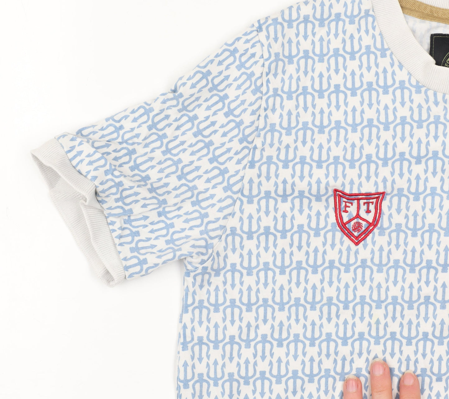 Additional view of Football Town Men's Blue Graphic Print T-Shirt, size S, Cotton Crew Neck