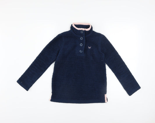 Additional front view of Crew Clothing girls’ blue fleece henley sweatshirt 8-9 years