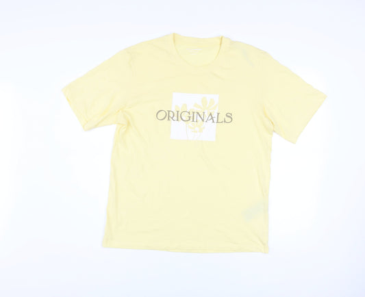 Jack & Jones Men's Yellow Originals Graphic Cotton T-Shirt Medium