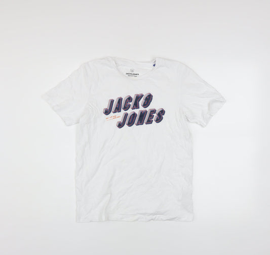 Jack & Jones Boys White Graphic Logo T-Shirt Size 14 Years