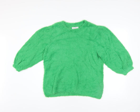 Additional front view of Gallery women’s green fuzzy knit jumper uk m