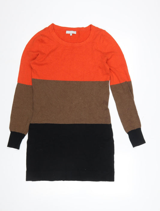 Additional front view of Red Herring Women’s Orange Brown Black Knit Jumper Dress, size UK 12