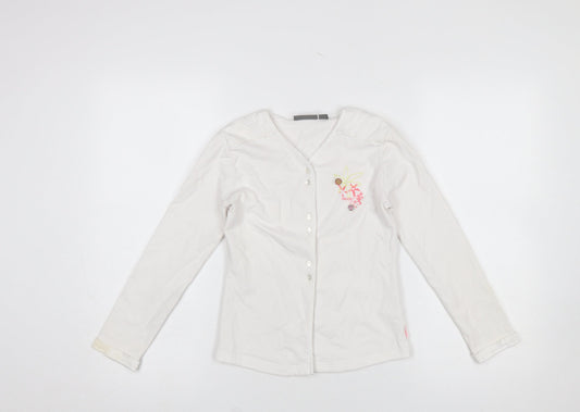 Additional front view of Mexx girls’ white embroidered button-up long sleeve cotton top 9-10 years