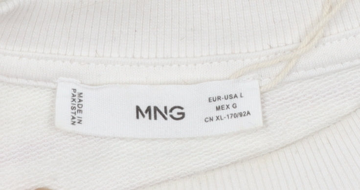 MNG Women Ivory Red Striped Crew Neck Pullover Sweatshirt L
