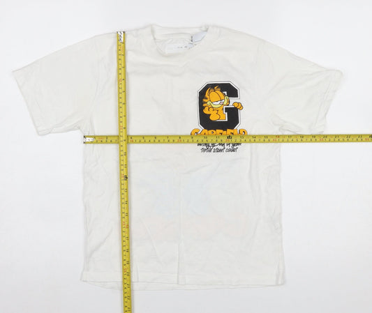 Zara Girls White Garfield Graphic T-Shirt 11-12 Years Casual Cotton Top