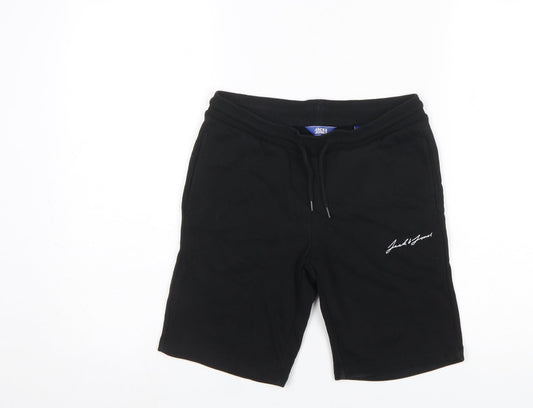 Jack & Jones Boys Black Sweat Shorts Size 152 Drawstring Waist Cotton Blend