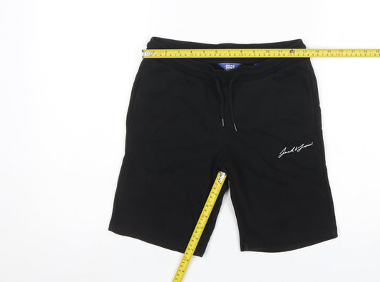 Jack & Jones Boys Black Sweat Shorts Size 152 Drawstring Waist Cotton Blend