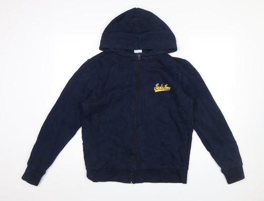 Jack & Jones Men's Blue Full Zip Hoodie M Logo Cotton Blend
